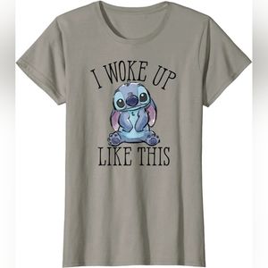Disney Woke Up Like Stitch Grey Crew Short Sleeves Cotton T-Shirt - Medium - NWT